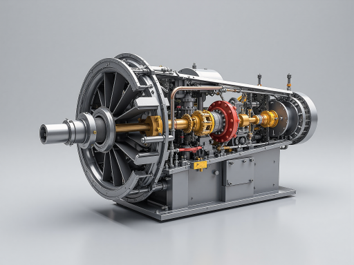 工业发动机产品展示，银色金属外壳，精密机械结构，黑色背景，专业拍摄